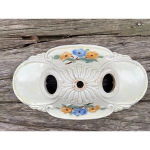 Art Deco 1930s Flush Mount Ceiling Fixture Light Porcelain Ceramic Floral